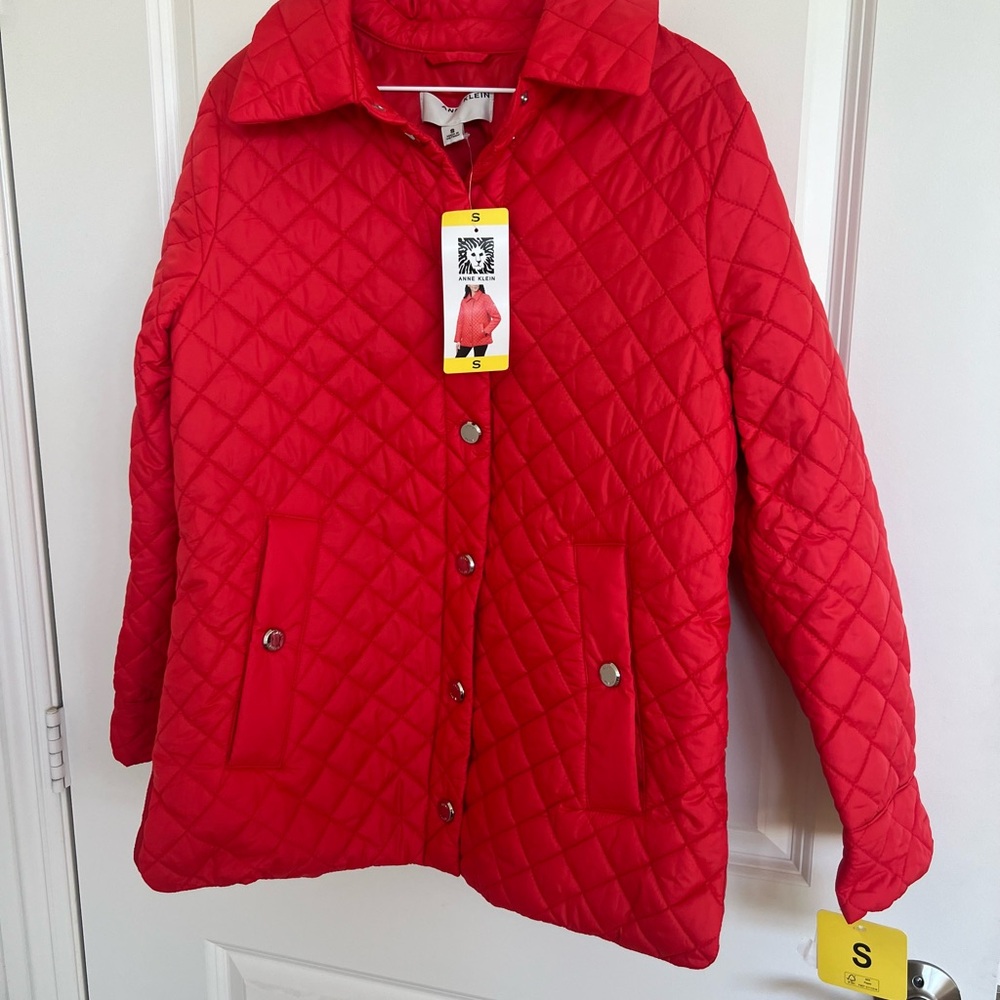 ❤️NWT Anne Klein Women's Mid Weight Quilted Snap Up Red Jacket, Size S - Picture 6 of 11